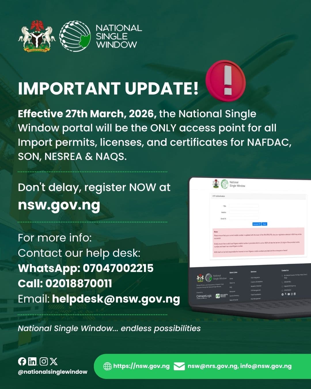 National Single Window mandatory portal transition